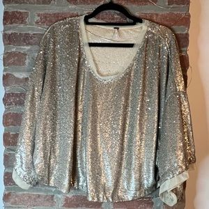 Free People Gold Sequined Blouse